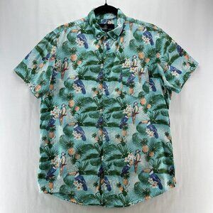 Molokai Surf Co. Shirt Mens Size M Tropical Button Down Camp Cotton Green
